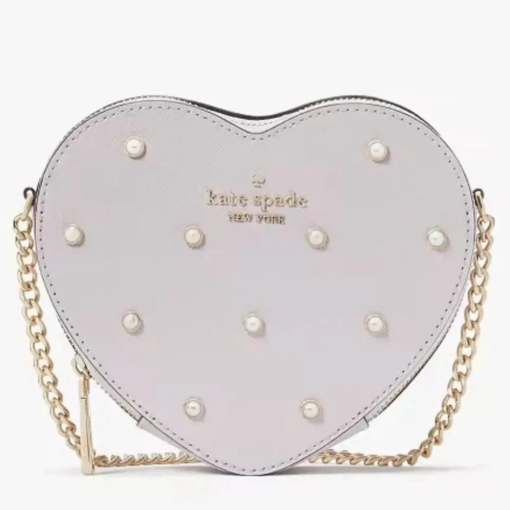 Kate Spade Love Shack Mini Heart Crossbody Lilac Moonlight Pink With Pearls